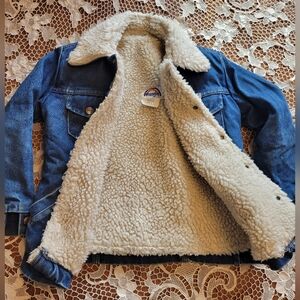 Vtg 70's Wrangler Sherpa Lined Denim Jean Jacket Sz 8 Kids
